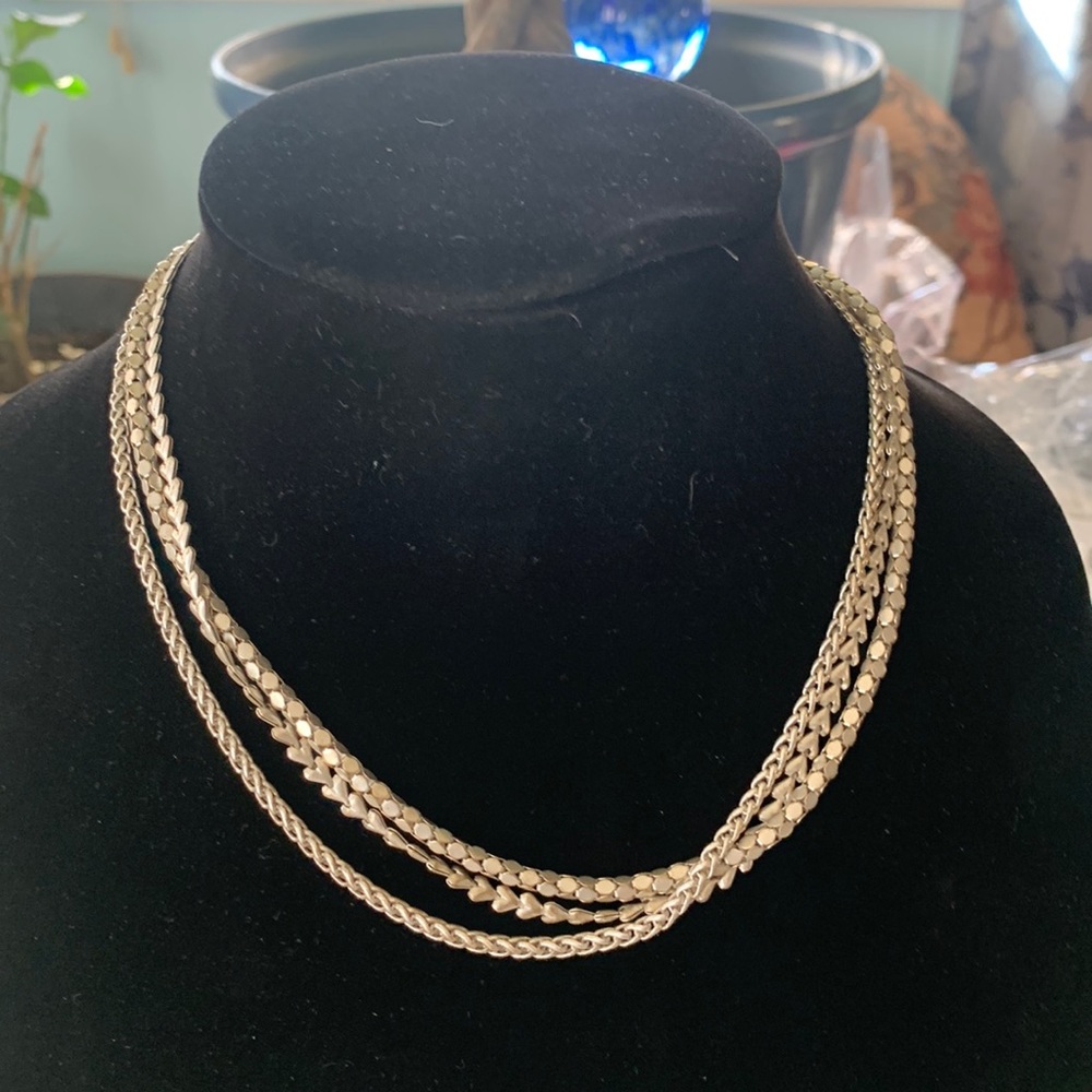 Silver triple chain necklace